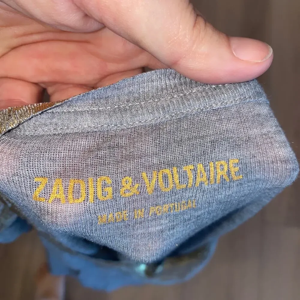 Zadig & Voltaire Willy L/S Foil T-Shirt Blouse Gray/Gold Size XS - Picture 4 of 6